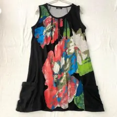 【ミニョン】ノースリーブワンピース チュニック 花柄 総柄 ポケット有 M