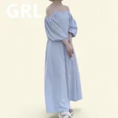 グレイル GRL 袖2wayフレアワンピース パフスリーブ ロング ブルー