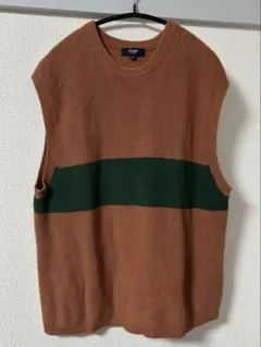 BEAMS HEART ビームス コットン ベスト ブラウン グリーン 横ライン