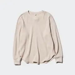 ユニクロ　ワッフルクルーネックT ベージュM