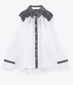 【新品未使用タグ付き】　ZARA ザラ　ブラウス　白シャツ　柄シャツ