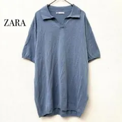 ZARA ポロシャツ サマーニット 【M】 ライトブルー ボタンなし