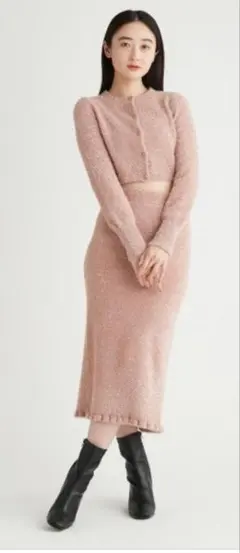 lily brown フェザーラメニット クロップド ペンシル スカート