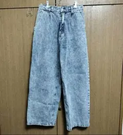 NAVY　ワイドジーンズ　ライトブルー　Lサイズ ケミカルウォッシュ