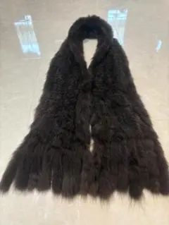 ダークブラウン ミンク　フリンジ付きリアルファーストール　マフラー