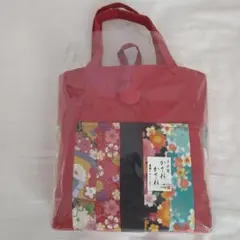 和花柄ストライプトートバッグ 赤