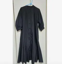 【美品】GUバンドカラーシャツワンピース7分袖　S ブラック