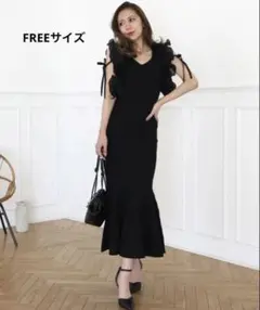 ROYALPARTY ブラック フリル付きロングニットワンピース