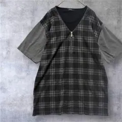 【MITEX】半袖カットソー　シャツ　チェック　重ね着風　ゆったり3L