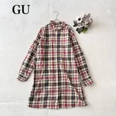 【ジーユー】長袖シャツワンピース（160cm）チェック シンプル カジュアル