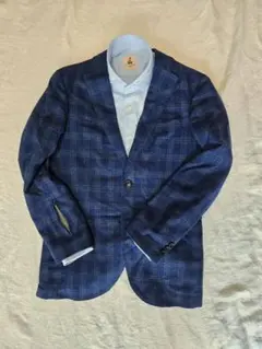ネイビー系チェック テーラードジャケット Mサイズ