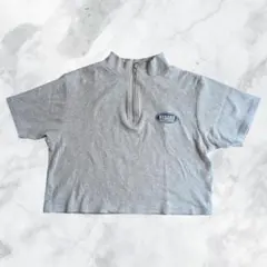 Tシャツ グレー ハーフジップ クロップド丈 M 半袖 古着 レディースのサムネイル