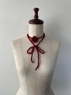 かぎ編み ハンドメイド バラのリボンチョーカー