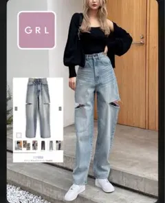 GRL グレイル スリットデニムワイドパンツ [cu420]