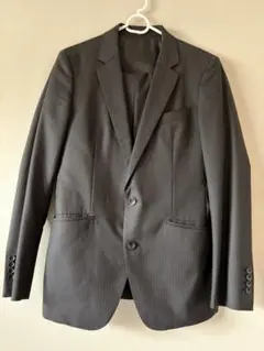 SUIT SELECT ブラック ストライプ ビジネススーツ