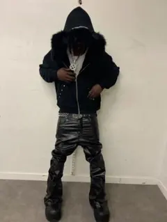 レザーパンツ　ブラック スリムフィット パンツ 29