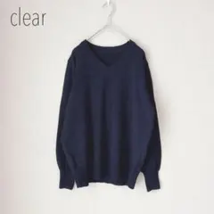 クリア　Vネックシンプルニット　ゆったりめ　ブラック　黒　セーター