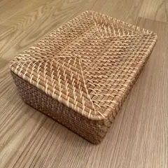 無印良品 重なるラタン長方形バスケット・小　蓋つき