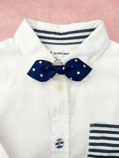 キッズ向け蝶ネクタイ　ホワイト×ネイビードット　卒園式　入学式　入園式　結婚式