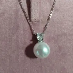 新品未使用★シルバー925大粒パール真珠ペンダントネックレス折りたためるケース付