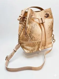 【美品】MIXXDAVID ミックスディビッド パイソン柄 巾着 2wayバッグ