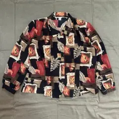 【古着】90s アート総柄シャツ レトロ 開襟 ヴィンテージ風 レディース
