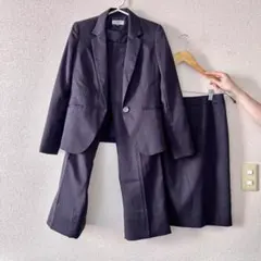 3点スーツセット　ネイビー　ストライプ　ジャケット　パンツ　スカート　ビジネス