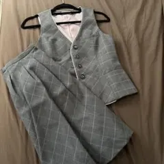 グレー チェック柄 スカートスーツ OL 事務服 7号 コスプレ等