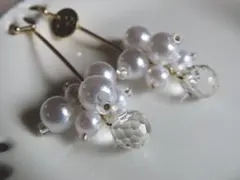 パールとクリスタルのロングピアス(イヤリング変更可)No.14