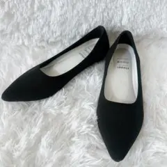 steppi ポインテッドトゥ ニット パンプス 25cm ブラック フラット