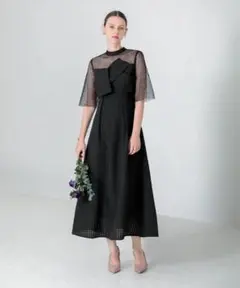 Leja ビスチェ風切り替えプチハイネック花柄シアーレースワッフル生地ロング丈