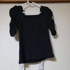 リボン付き黒リブ編みトップスのサムネイル