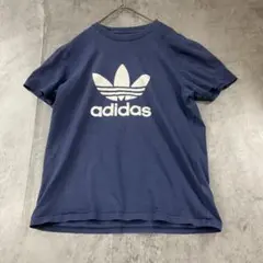 アディダス 紺 Ｔシャツ トレフォイル ビッグロゴ プリント 半袖 【い144】