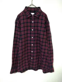 マッキントッシュ　美品　ネルシャツ　レディースL相当　赤・黒　チェック柄　綿のサムネイル