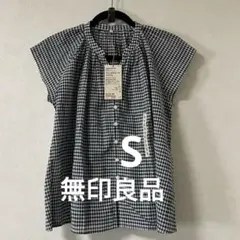 ラスト　MUJI 無印良品　フレンチスリーブブラウス　チェック 半袖VネックS