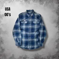 00s GEORGE 長袖ネルシャツ シャドーチェック オンブレ プリネルUSA