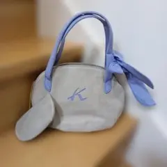 キタムラ kitamuraリボン付き グレー×薄紫色 ハンドバッグ ラウンド型