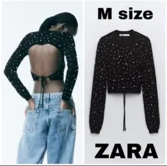 ZARA　クロップドニットセーター パールビーズ　Mサイズ　ブラック　M