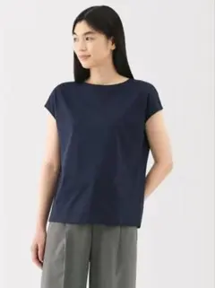 無印良品　天竺編みフレンチスリーブＴシャツ　ネイビー　ホワイト2枚セットS