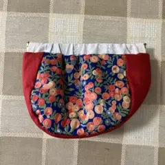 花柄小型ポーチ　リバティーの生地　赤