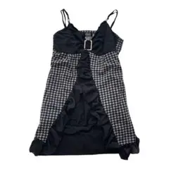 y2k 姫ギャル 姫系 フリル レース キラキラ ストーン 千鳥柄 ワンピース