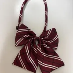 チェック柄リボン ワインレッド