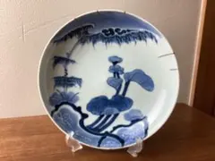 Y348-9 清朝期 古染風景花弦文 皿 中国古美術 時代傷有 - メルカリ