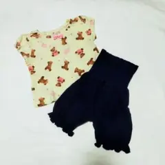 美品　パジャマ　80 　セットアップ　メッシュ　涼しい　腹巻き付きパンツ