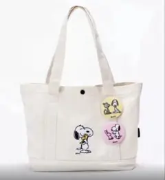 スヌーピー トートバッグ 記念バッグ 缶バッジ 新品 キャンバス 刺繍トート