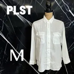 美品✨【PLST】リネンレギュラーカラーシャツ　薄手　ドレープ感　麻　薄手　白Mのサムネイル