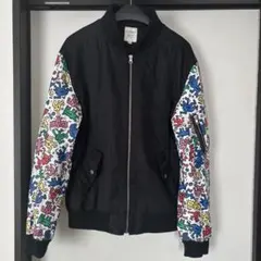 アートプリント ボンバージャケット 黒/マルチカラー