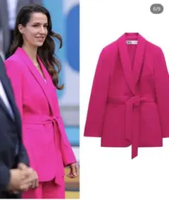 新品zaraピンク ベルト付きテーラードジャケット