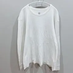 訳あり★ワッフル カットソー クルーネック 長袖 ビッグサイズ XL 白 綿混のサムネイル