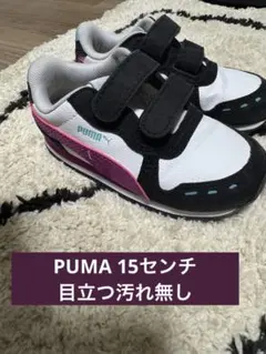 Puma ベルクロ スニーカー ホワイト/ブラック/ピンク 15cm
